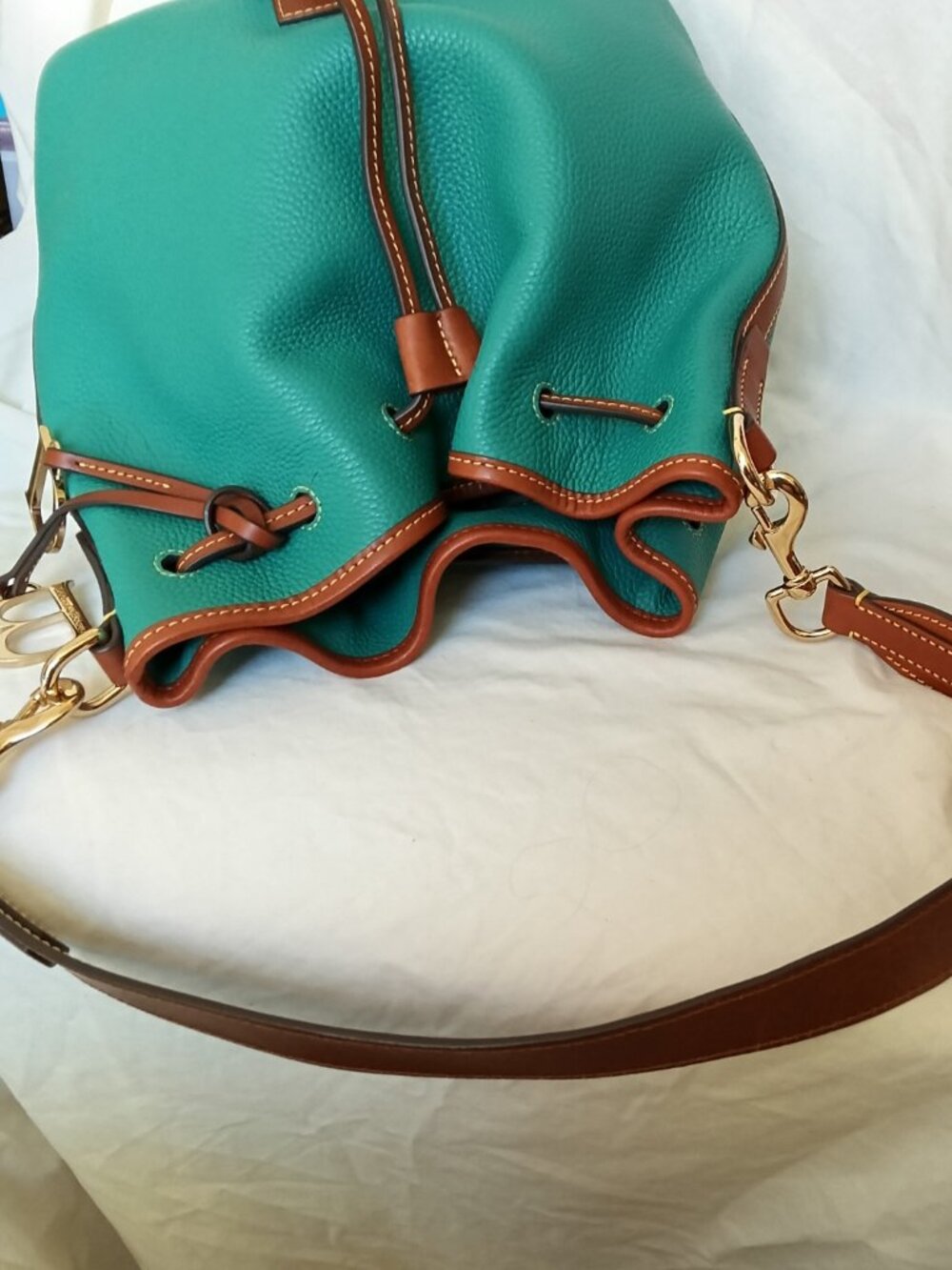 Dooney Bourke Tasha Drawstring Pebble Grain Leather Spearment NWOT - Picture 3 of 14